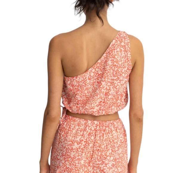 NEW RHYTHM. islander floral one shoulder top in coral - Picture 2 of 3